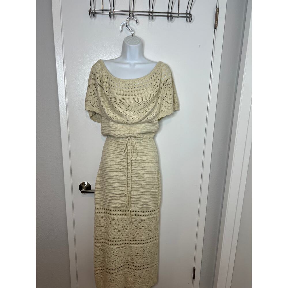 Cherley Off-Shoulder Crochet Maxi Dress Ivory ~ Size S/M